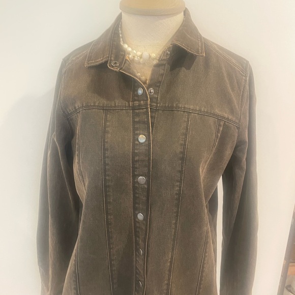 Elegant Brown Button Down Denim Shirt - Picture 1 of 5